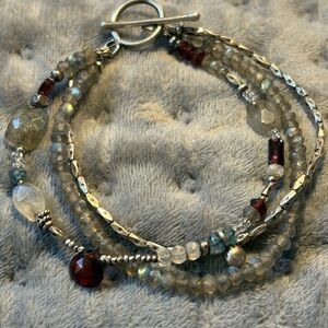 Sundance Multi Strand Gemstone Bracelet Labradorite Garnet Moonstone Sterling